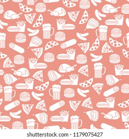 Seamless pattern with different foods. Design for banner and print.