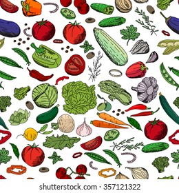 Patrón sin foco con diferentes verduras frescas.  Textura sin fin para tu diseño