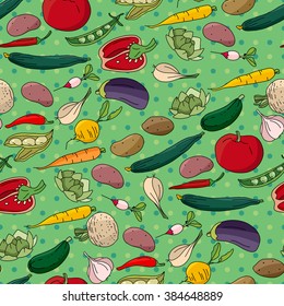 Seamless pattern with different fresh vegetables.  Endless texture for your design