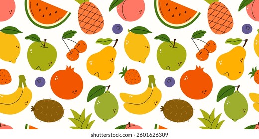 Seamless pattern with different fruits and berries