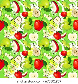 Seamless Pattern Different Fruits Summer Ornament Background Vector Illustration