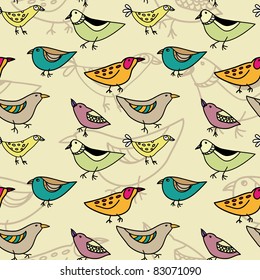 seamless pattern with different funny birds