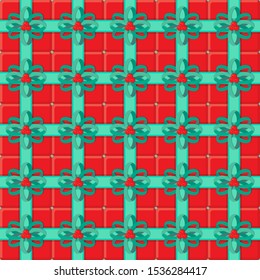 Seamless pattern different gift boxes in vector. Gift in flat style. Collection for Christmas, birthday and holidays. Christmas and new year background. Present box with bow. Cartoon design.