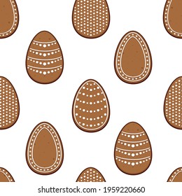 Seamless pattern with different gingerbread cookies easter eggs. White background. Vector illustration.