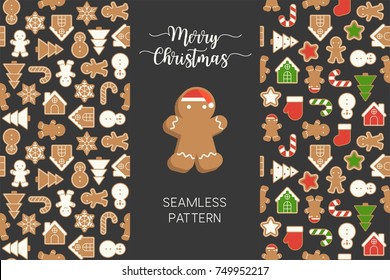 Seamless pattern of different Gingerbread men cookie for Christmas