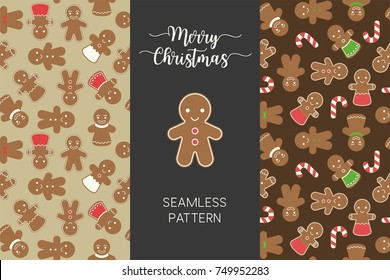 Seamless pattern of different Gingerbread men cookie for Christmas