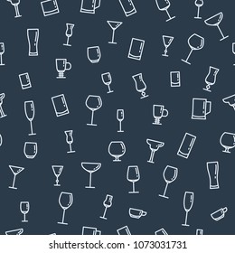 Seamless pattern with different glasses, wine glasses and cups.