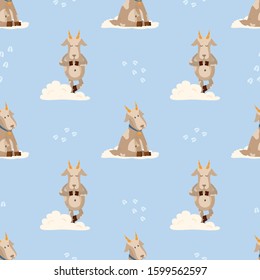 Seamless pattern with different goats in the clouds