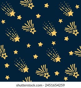 Motif harmonieux d'étoiles dorées différentes  illustration vectorielle sur fond noir