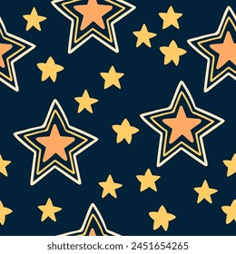 Seamless pattern of different golden stars vector illustration on dark background