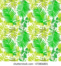 Seamless pattern with different green leafs