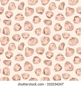 Seamless pattern of different hand drawn shells