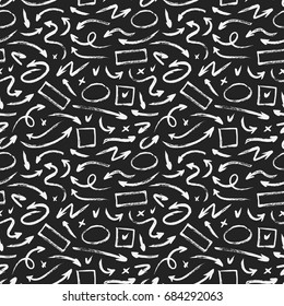 Seamless pattern. Different hand drawn grunge arrows