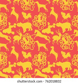 Seamless Pattern with Different Hand Drawn Animals.