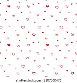 Seamless pattern with different hand-drawn hearts. Cute girly red and pink doodle heart wallpaper. Romantic Valentines day texture for background, print, fabric, wallpaper. Vector illustration.