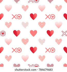 Seamless pattern with different hearts, hugs and kisses.Romantic illustration perfect for design greeting cards, prints, flyers,cards,holiday invitations and more. Vector Valentines Day card.
