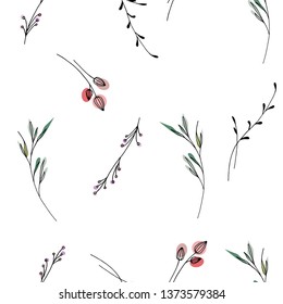 seamless pattern of different herbs drawn by hand, vector illustration