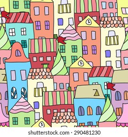 Seamless pattern with different houses.