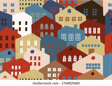 Seamless pattern with different houses. Abstract city landscape illustration