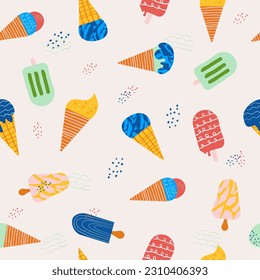 Seamless pattern of different ice cream hand drawn