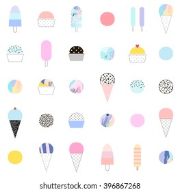 Seamless pattern with different ice cream. Vector