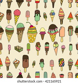 Seamless pattern with different ice cream. 