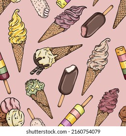 Seamless pattern with different icecreams