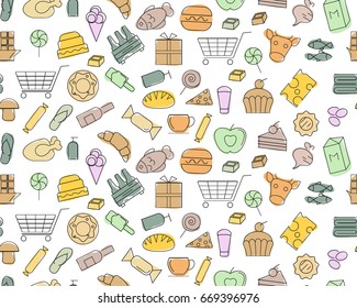 Seamless pattern with different icons. Isolated on white background