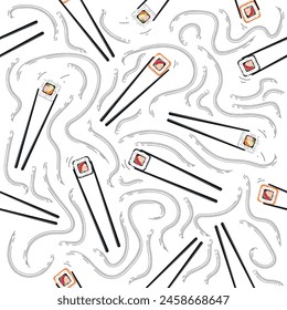 Nahtloses Muster mit verschiedenen japanischen Rollen und Stöcken. Hintergrund für Banner, Plakate, Flyer und Druck. Vektorgrafik