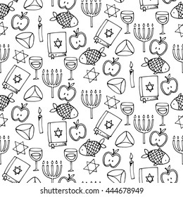 Seamless pattern with different jewish elements. Vector illustration