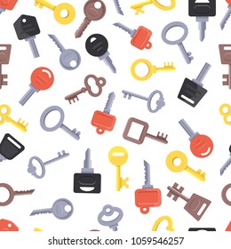 Seamless pattern with different keys. Background pattern with color key for open lock or door vector illustration Seamless pattern with different keys. Background pattern with color key for open lock or door vector illustration