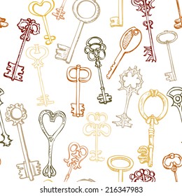 seamless pattern with different keys, hand drawn vector illustration
