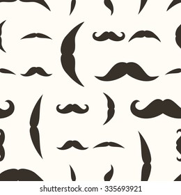 Seamless pattern with different kind of mustaches. Beige background with mustaches. 