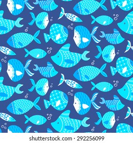 Seamless pattern of different kind sea fishes hand drawn. Fully editable illustration. Perfect use for wallpapers, textile industry