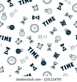 Seamless pattern with different kind of watches. Time. Print for wrap paper or textiles.