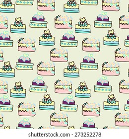 Seamless pattern with  different kinds of desserts with cream,