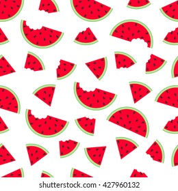 Seamless pattern with different kinds of watermelon slices. Good for kitchen textile, backgrounds of web sites with recipes, wrapping paper, fabrics, packages of products with watermelon.