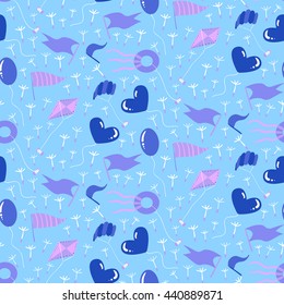 Seamless pattern with different kites. Vector illustration