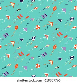 Seamless pattern with different kites. Vector illustration