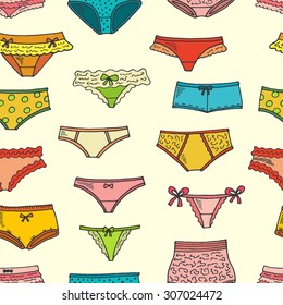 Seamless pattern with different lace panties. 