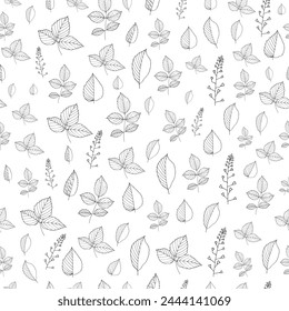 Seamless pattern with different leaves.  