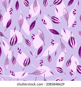 Seamless pattern with different leaves. Hand-draw vector illustration for wallpaper, background, fabric. 