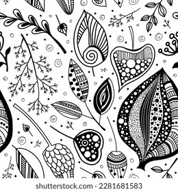 Seamless pattern with different leaves. Vector file for designs.