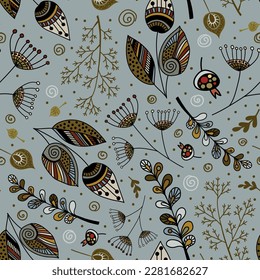 Seamless pattern with different leaves. Vector file for designs.