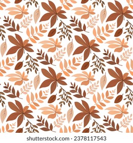 Seamless pattern with different leaves. Vector autumn background.
