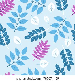 Seamless pattern with different leaves. Vector illustration.