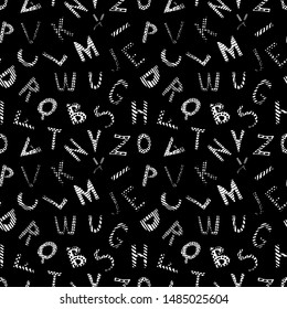 Seamless pattern with different letters. Freehand drawing. Artwork vector illustration.