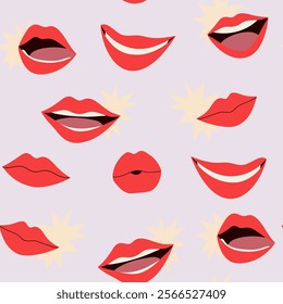 Seamless pattern with different lips. 