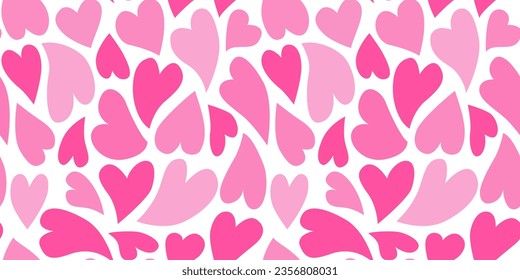 Seamless pattern with different liquid pink hearts in flat vector style. Valentines day.