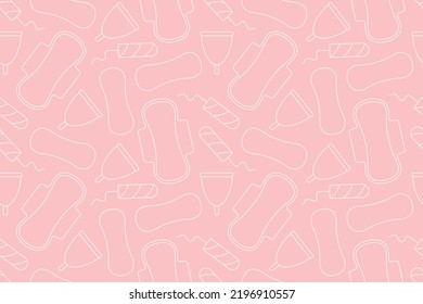 seamless pattern of different menstrual hygiene products: menstrual cup, sanitary pad, tampon, panty liner- vector illustration